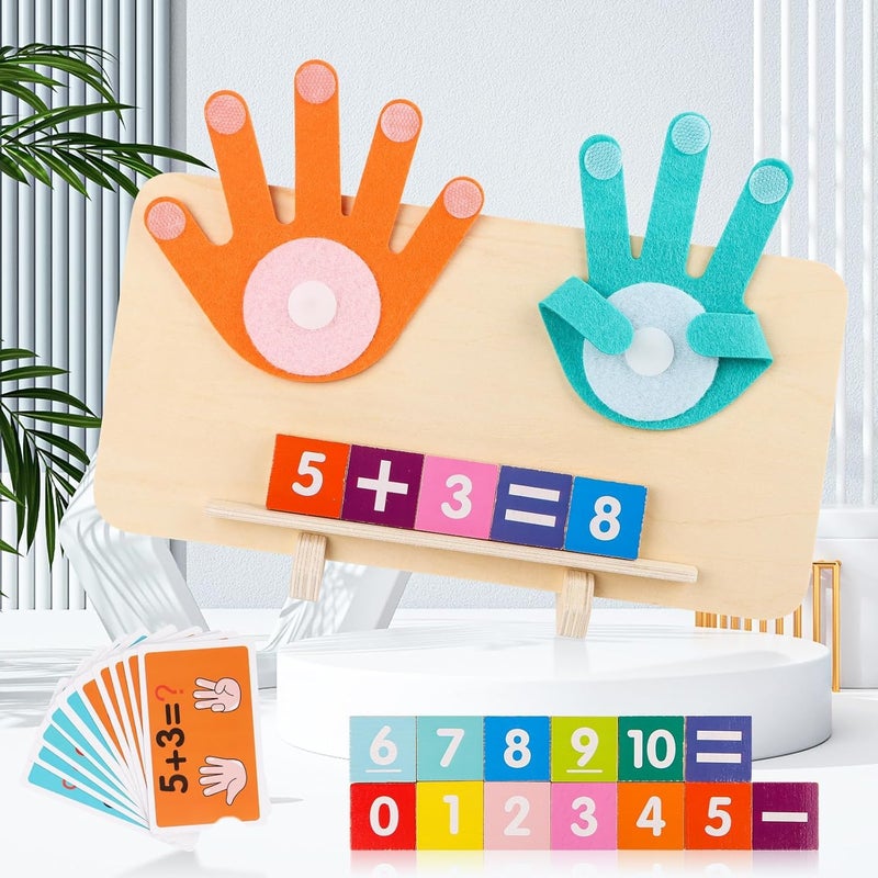 Capstro Wooden Finger Counting Math Board for Kids – Montessori Number Learning Toy with Counting Hands, 13 Wooden Blocks & 10 Equation Cards | Preschool Math Activity for Ages 3+ - Image 5